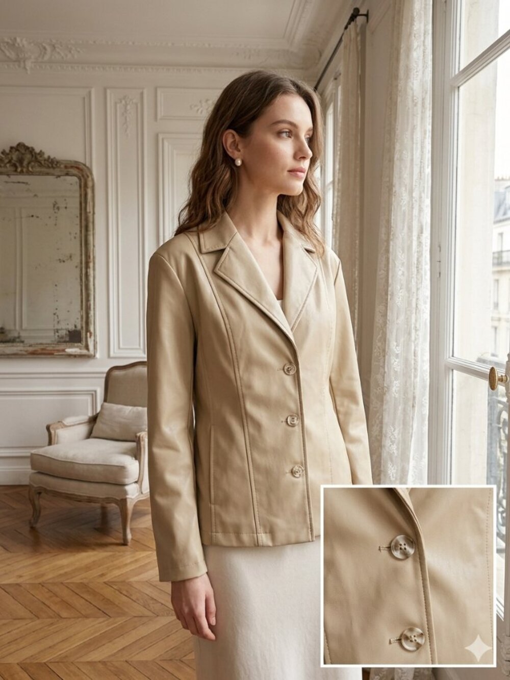 Mountain Lake Tan Faux Leather Jacket Size Petite Large